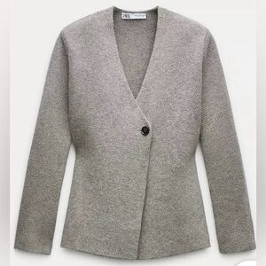 Zara Wool Blend Peplum Knit Blazer